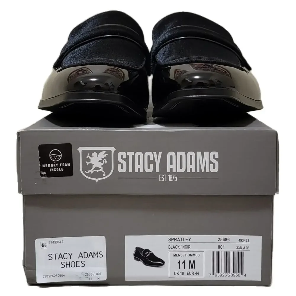 Stacy Adams Men Spratley Slip On Moc Toe Loafers Size US 11M Black Velour/Patent